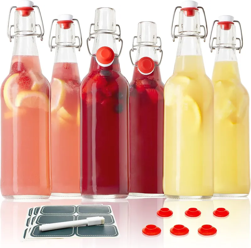 Otis Classic Swing Top Glass Bottles, 16 oz, Set of 6 – Clear, Ceramic Caps — image 1