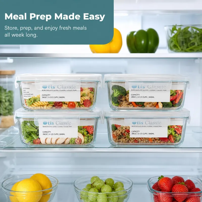 Otis Classic Glass Food Storage Containers, 4-Pack, 28 oz, Transparent Lids — image 2