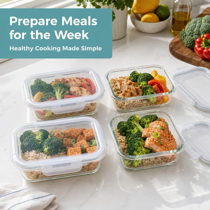 Otis Classic Glass Food Storage Containers, 4-Pack, 28 oz, Transparent Lids — image 3