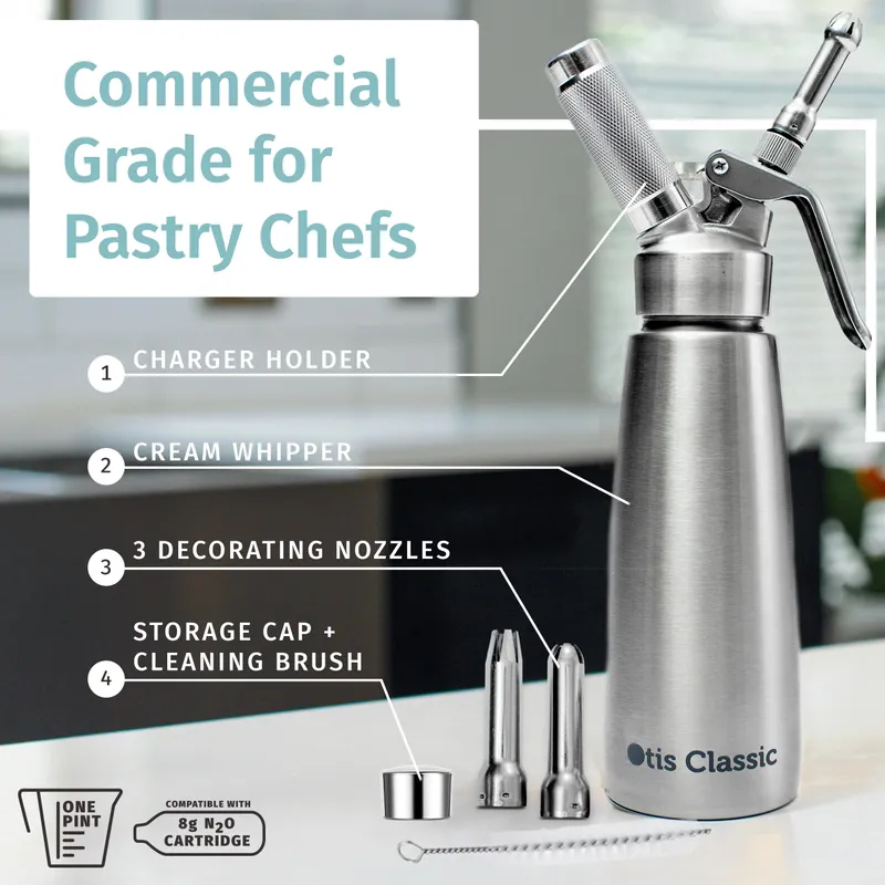 Otis Classic Whipped Cream Dispenser 500ml Stainless Steel with 3 Nozzles — image 3