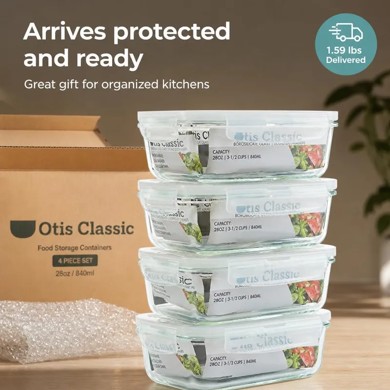 Otis Classic Glass Food Storage Containers, 4-Pack, 28 oz, Transparent Lids — image 4