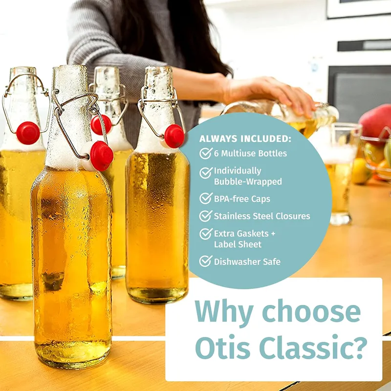 Otis Classic Swing Top Glass Bottles, 16 oz, Set of 6 – Clear, Ceramic Caps — image 6