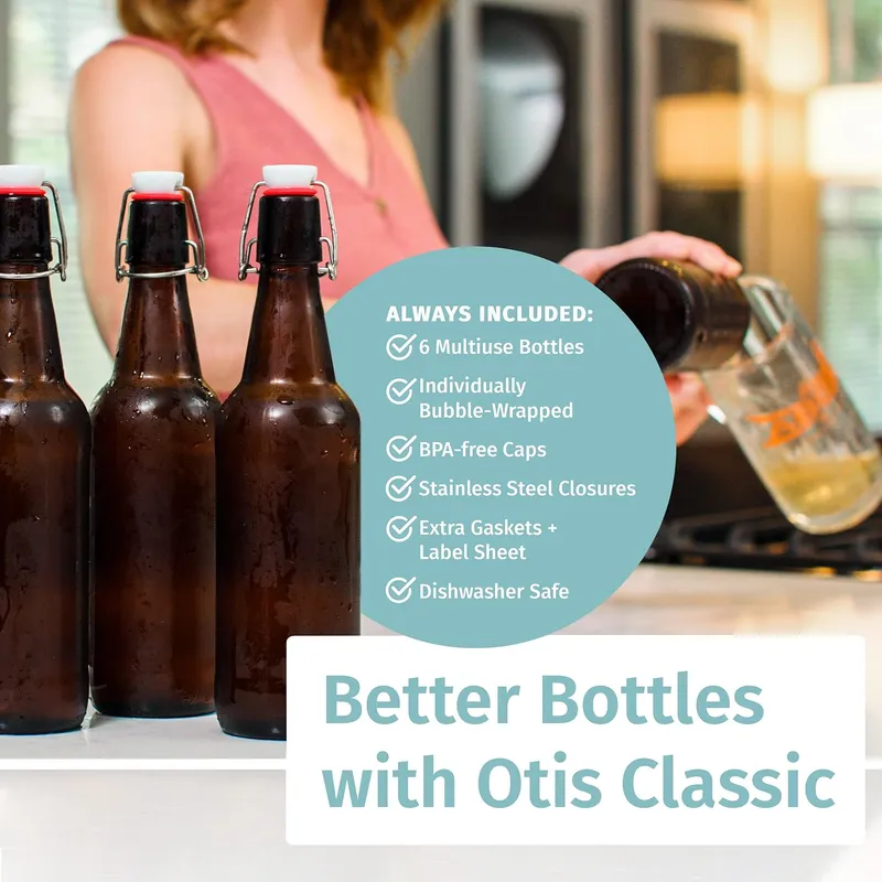 Otis Classic Swing Top Glass Bottles, 16 oz, Set of 6 – Amber, Ceramic Caps — image 6
