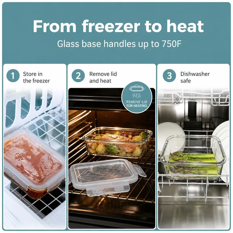Otis Classic Glass Food Storage Containers, 4-Pack, 28 oz, Transparent Lids — image 7