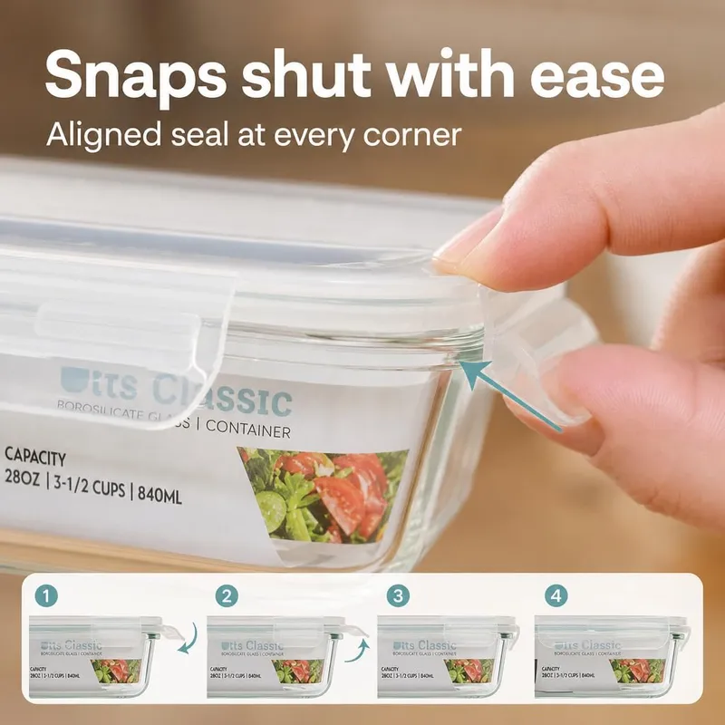Otis Classic Glass Food Storage Containers, 4-Pack, 28 oz, Transparent Lids — image 9